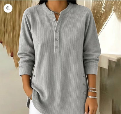 Halloween Discounts !🎉 Women‘s Corduroy Henley Top – Stylish, Soft & Versatile 🧥📦