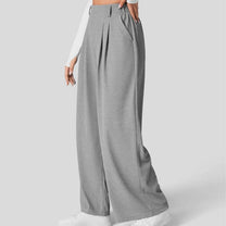 High Waisted Plicated Side Pocket Wide Waffle Work Pants
