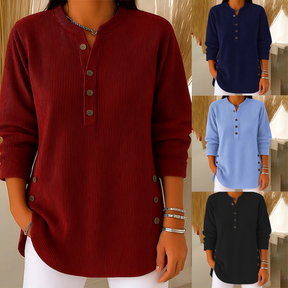 Halloween Discounts !🎉 Women‘s Corduroy Henley Top – Stylish, Soft & Versatile 🧥📦