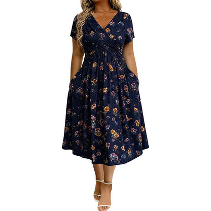 Floral V-neck dress witha twist at the waist-elegant and casual forany occasion