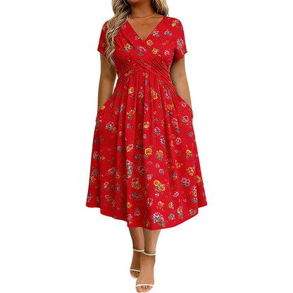 Floral V-neck dress witha twist at the waist-elegant and casual forany occasion